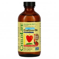 ChildLife, чистий жир з печінки арктичної тріски, зі смаком натуральної полуниці, 237 мл