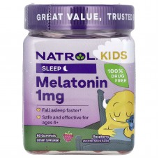 Natrol, Kids, мелатонін для дітей віком від 4 років, з ягідним смаком, 60 жувальних таблеток (Основний склад)