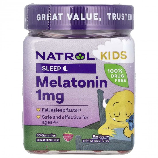 Natrol, Kids, мелатонін для дітей віком від 4 років, з ягідним смаком, 60 жувальних таблеток (Основний склад)
