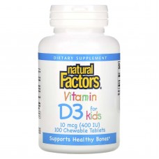 Natural Factors, вітамін Д3, зі смаком полуниці, 400 МО, 100 жувальних таблеток (Основний склад) (Основний склад)