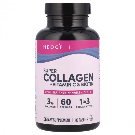 NeoCell, Super Collagen, колаген із вітаміном C та біотином, 180 таблеток