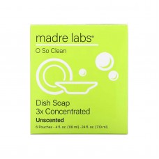 Madre Labs, засіб для миття посуду, потрійний концентрат, без запаху, 6 пакетиків, по 118 мл