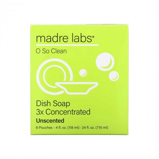 Madre Labs, засіб для миття посуду, потрійний концентрат, без запаху, 6 пакетиків, по 118 мл