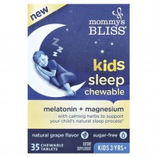 Mommy's Bliss, Kids Sleep Chewable, мелатонін + магній для гарного сну, дітям від 3 років, натуральний виноград, 35 жувальних таблеток