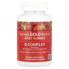 California Gold Nutrition, в комплекс жувальні мармеладки з вітаміном B, без желатину й глютену, зі смаком натуральної полуниці, 45 жувальних мармеладок