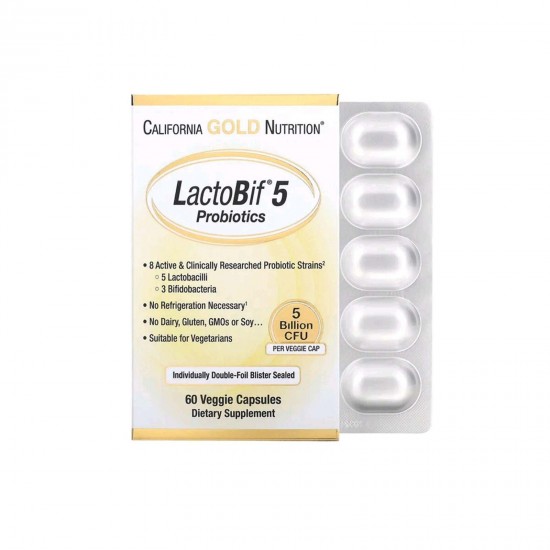 California Gold Nutrition, LactoBif, пробіотики, 5 млрд КУО, 60 вегетаріанських капсул