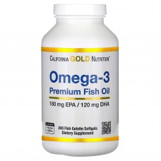 California Gold Nutrition, омега-3, рибячий жир преміальної якості, 180 мг ЕПК / 120 мг ДГК, 240 капсул із рибячого желатину