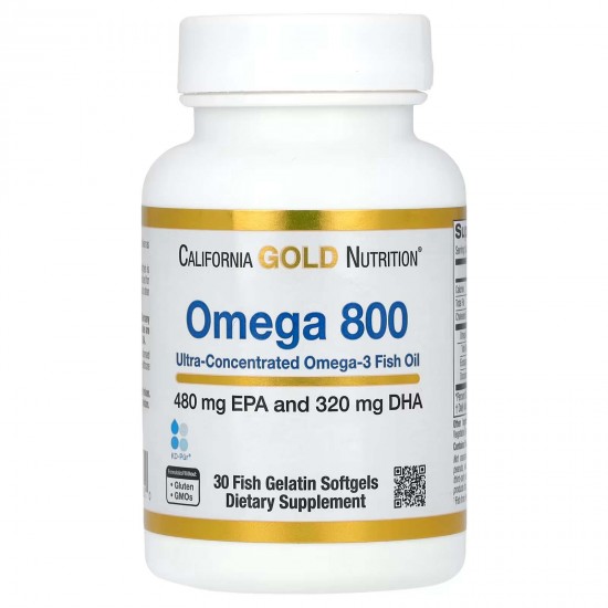 California Gold Nutrition, омега-800, рибячий жир фармацевтичного ступеня чистоти, 80 % ЕПК/ДГК, форма тригліцеридів, 1000 мг, 30 капсул із рибячого желатину