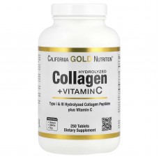 California Gold Nutrition, пептиди гідролізованого колагену типів 1 та 3, 250 плюс вітамін С, 250 таблеток