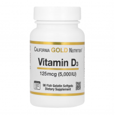 California Gold Nutrition, вітамін Д3, 125 мг (5000 МО), 90 капсул з рибячого желатину (Основний склад)