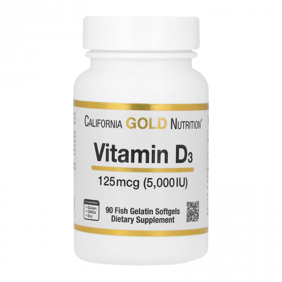 California Gold Nutrition, вітамін Д3, 125 мг (5000 МО), 90 капсул з рибячого желатину (Основний склад)