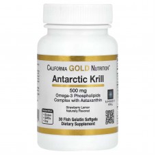 California Gold Nutrition, RIMFROST, жир антарктичного криля з астаксантином, з натуральним смаком полуниці та лимона, 500 мг, 30 капсул із рибячого желатину