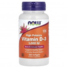 NOW Foods, високоефективний вітамін Д3, 25 мкг (1000 МО), 360 капсул