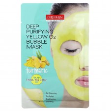 Purederm, Deep Purifying Yellow O2 Bubble Beauty Mask, маска з куркумою, 1 шт., 25 г