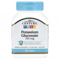 21st Century, глюконат калію, 595 мг, 110 таблеток 