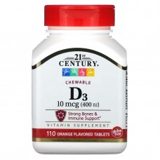 21st Century, вітамін д3, жувальні таблетки, апельсиновий смак, 400 МО, 110 таблеток