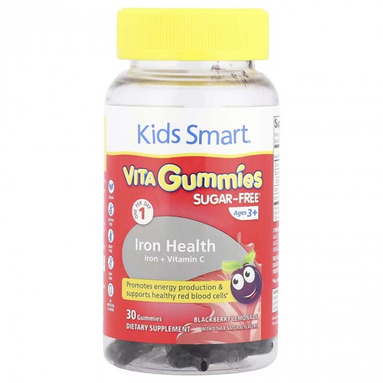 Kids Smart, Kids Smart® VITA Gummies®, із залізом і вітаміном C, для дітей віком від 3 років, ожиновий лимонад, 30 жувальних таблеток