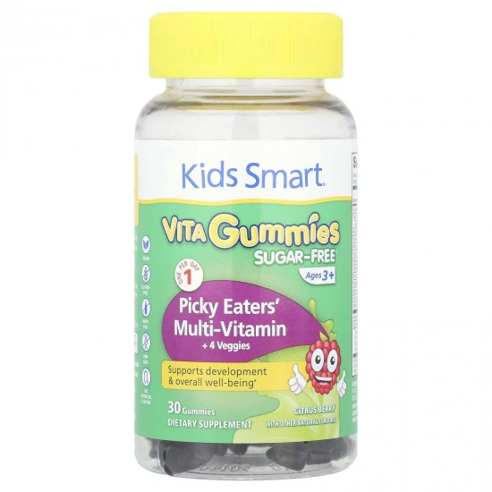 Kids Smart, Kids Smart® Vita, мультивітаміни + 4 овочі для дітей віком від 3 років, цитрусові й ягоди, 30 жувальних таблеток